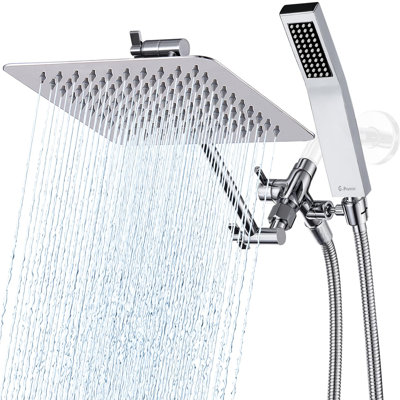 8-Inch Dual Square Shower Head Combo, Rain Shower Head, Handheld Shower Wand With 71-Inch Extra Long Hose, 3-Way Diverter