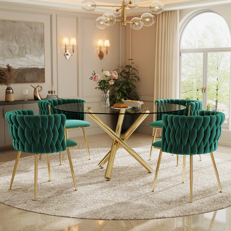 Ensemble de salle à manger Raykwan, H 29,5 po x L 47,24 po x l 47,24 po, Vert, Or