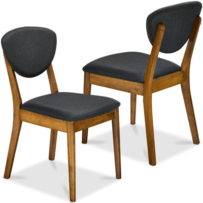 2-Piece Mid-Century Modern Wood & Upholstered Dining Chair Set