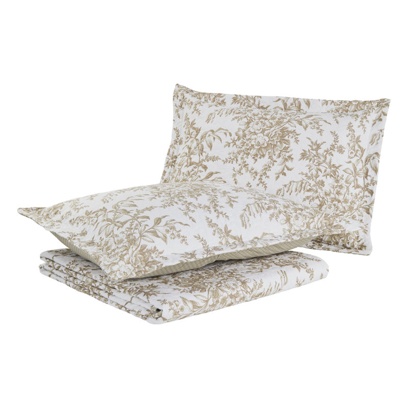 Mocha Cotton Reversible Full Quilt Set with Trim