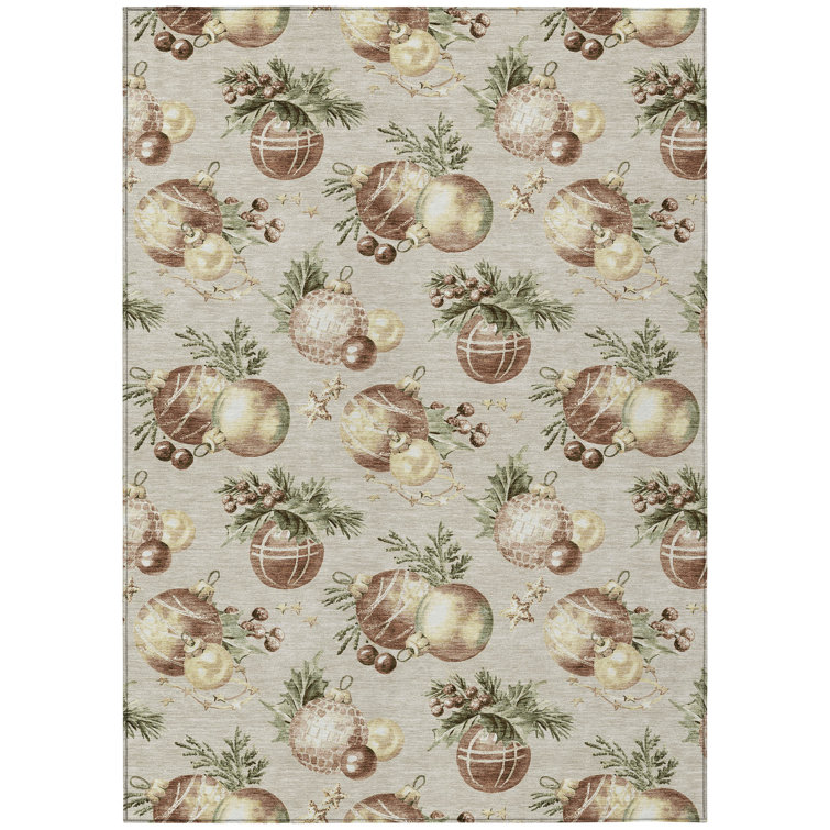 Machine Washable Indoor/Outdoor Christmas Balls Xhevrie Beige Rug