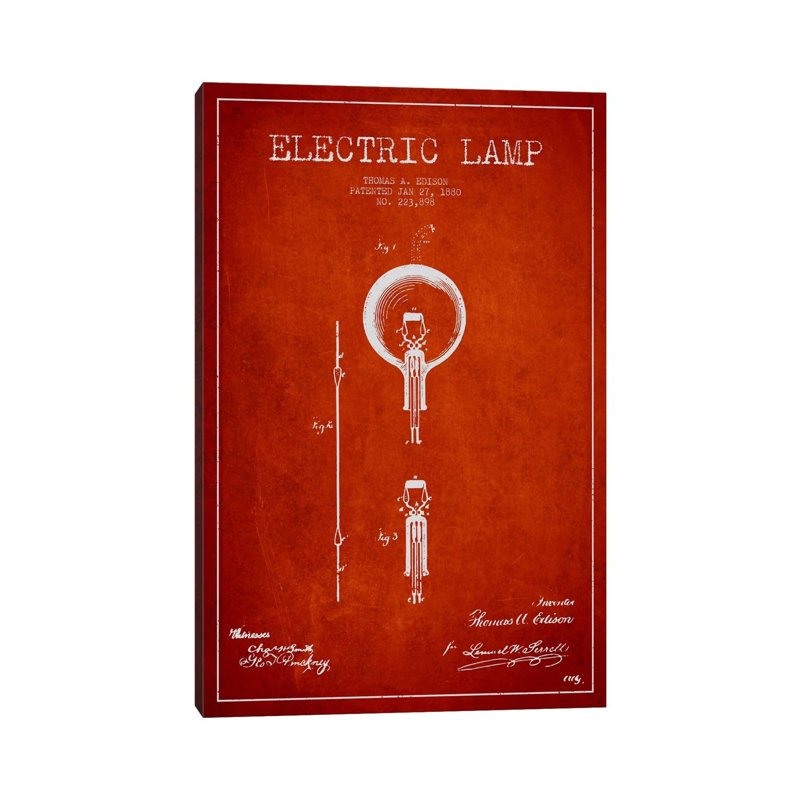 Electric Lamp Red Patent Blueprint by Aged Pixel - Gallery-Wrapped Canvas Giclée on Canvas, Wrapped Canvas