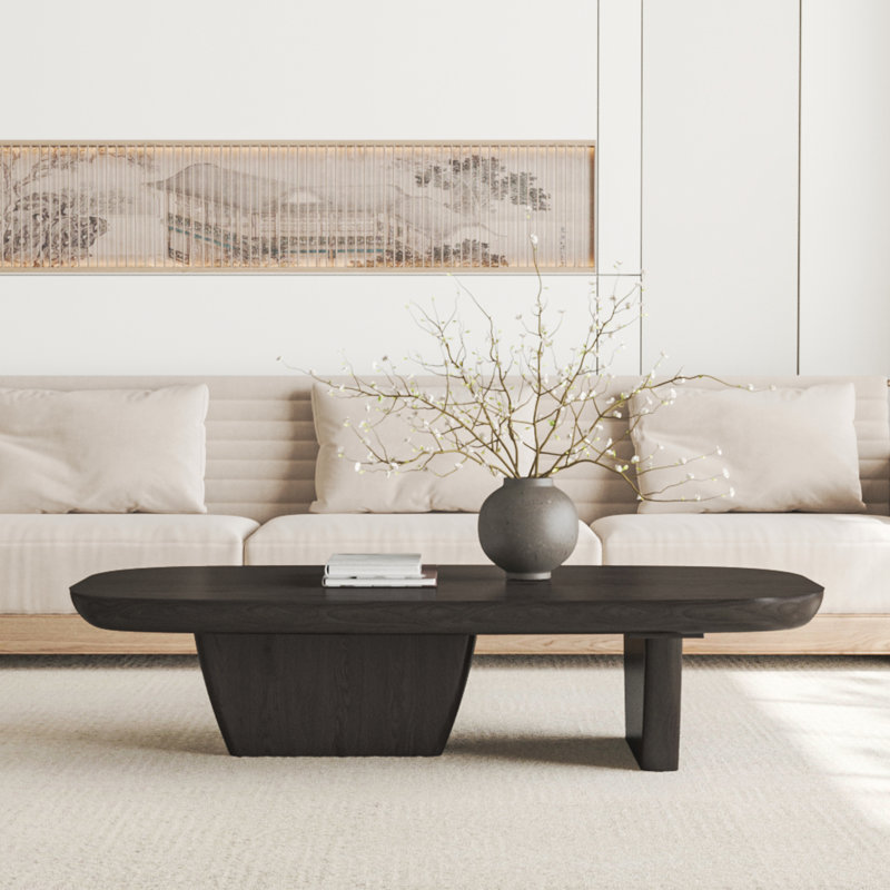 Grande table basse 51,2 po, table basse rectangulaire en bois noir, Noir