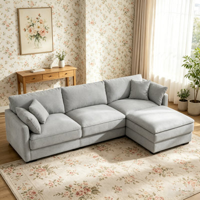 3-Seater Comfy Cloud Couches With Movable Ottoman