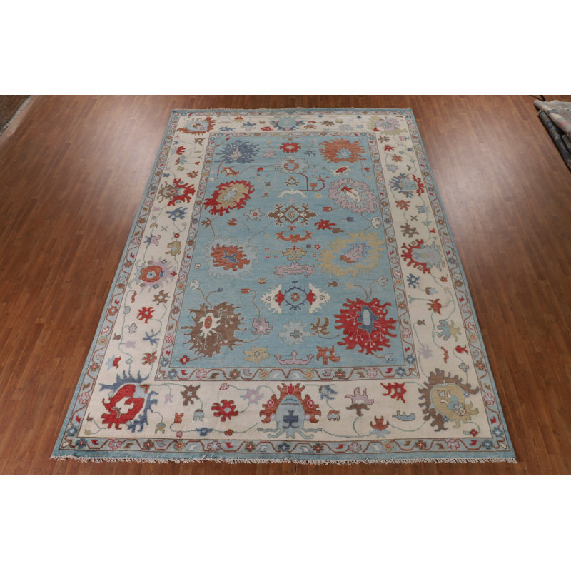 Tapis oriental floral Oushak bleu clair clair 10 x 14