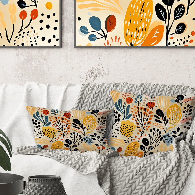 Coussin en polyester beige et jaune Boho Botanical