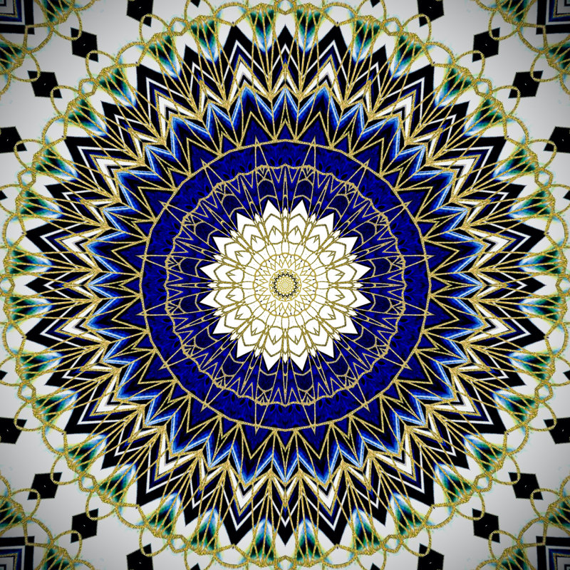 Mandala bleu doré bohème, H 30 po x l 30 po