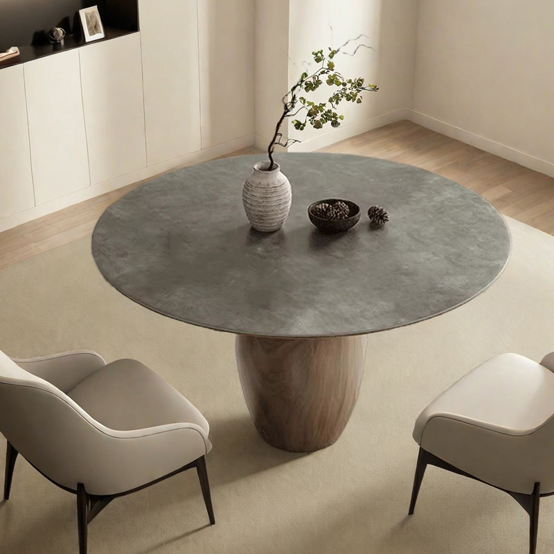 Table de salle à manger ronde en ardoise matte, 29.5"H x 59.1"L x 59.1"W