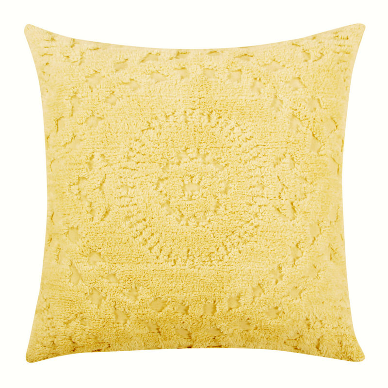 Rio 100% Cotton Tufted Pillow Sham with Medallion Pattern Machine Washable Pillow Cover for All Season, Euro Sham, Yellow