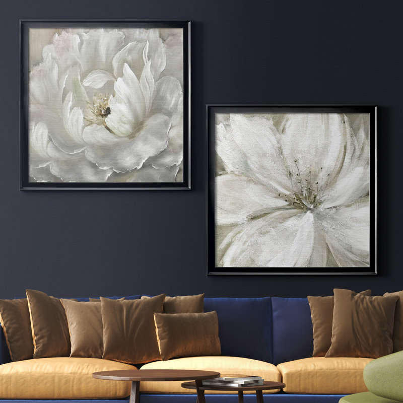 Pivoine parfaite - ensemble de 2 cadres photo sur papier, H 30,5 po x l 61 po x P 1,5 po, Papier encadré noir, Pas de tapis