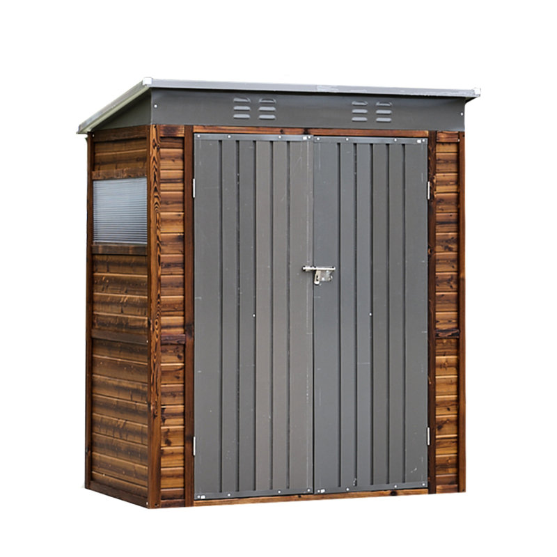 3*5ft Iron Integrated Shed - Practical & Stylish. Waterproof Cedarwood, Gray Iron Elements. Good Ventilation Natural . Construction, Simple Assembly. Suitable For Tools, Garden, Workshop, Storage.