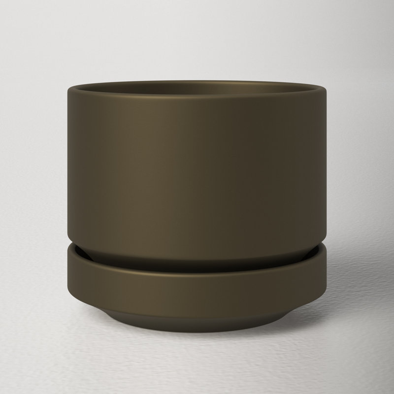 Byer Handmade Ceramic Pot Planter, 7.5" H x 8.75" W x 8.75" D, Olive