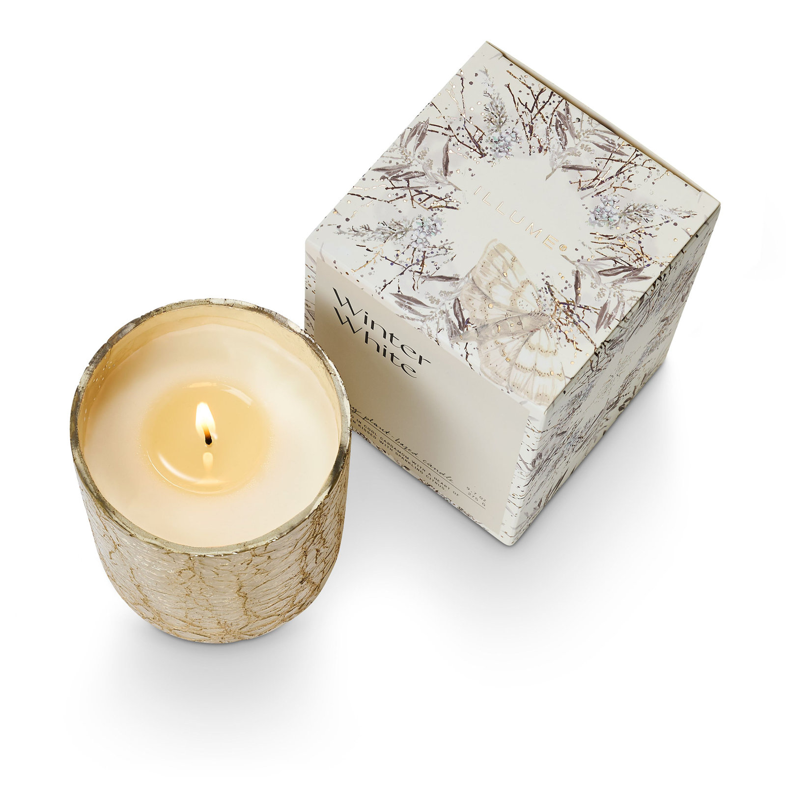 Noble Holiday Winter White Candle, Small Boxed Crackle Glass
