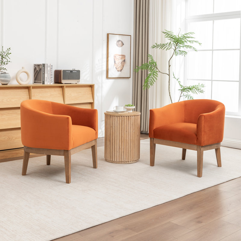 Fauteuil avec pieds en bois massif, Orange