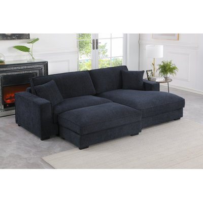 102" Upholstered Deep Seat Chaise Sofa With Ottoman