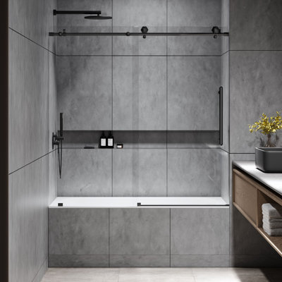 Diamond 56 - Porte de baignoire coulissante sans cadre 60 x 62 po en verre trempé transparent 3/8 po