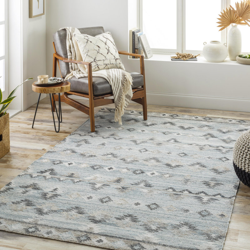 Kirsten Southwestern Area Rug in Blue, Rectangle 9' x 12'