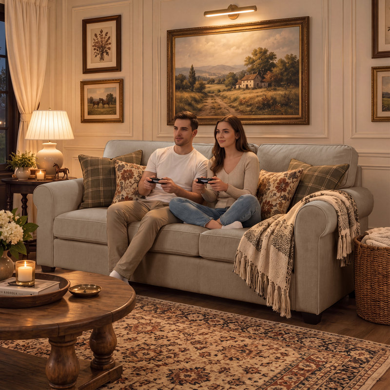 Canapé rembourré à 83 places en chenille l 83 po style moderne Mid-Century, Khaki