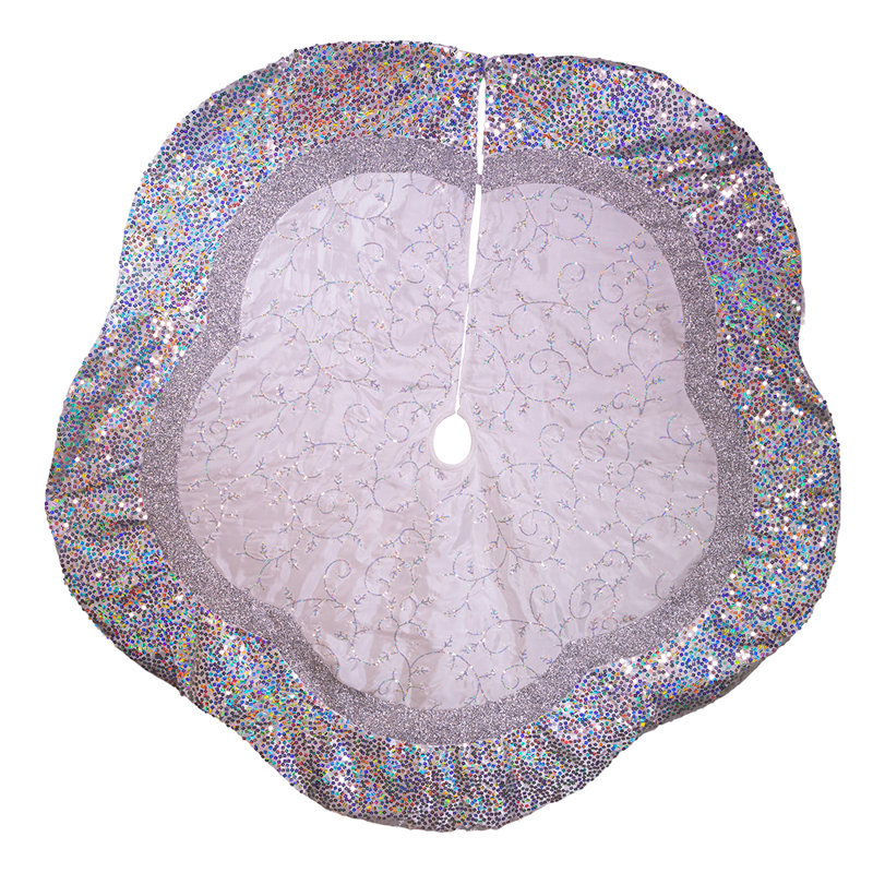 Kurt Adler Christmas Tree Skirt with Sequined Border Design, Silver, 60in