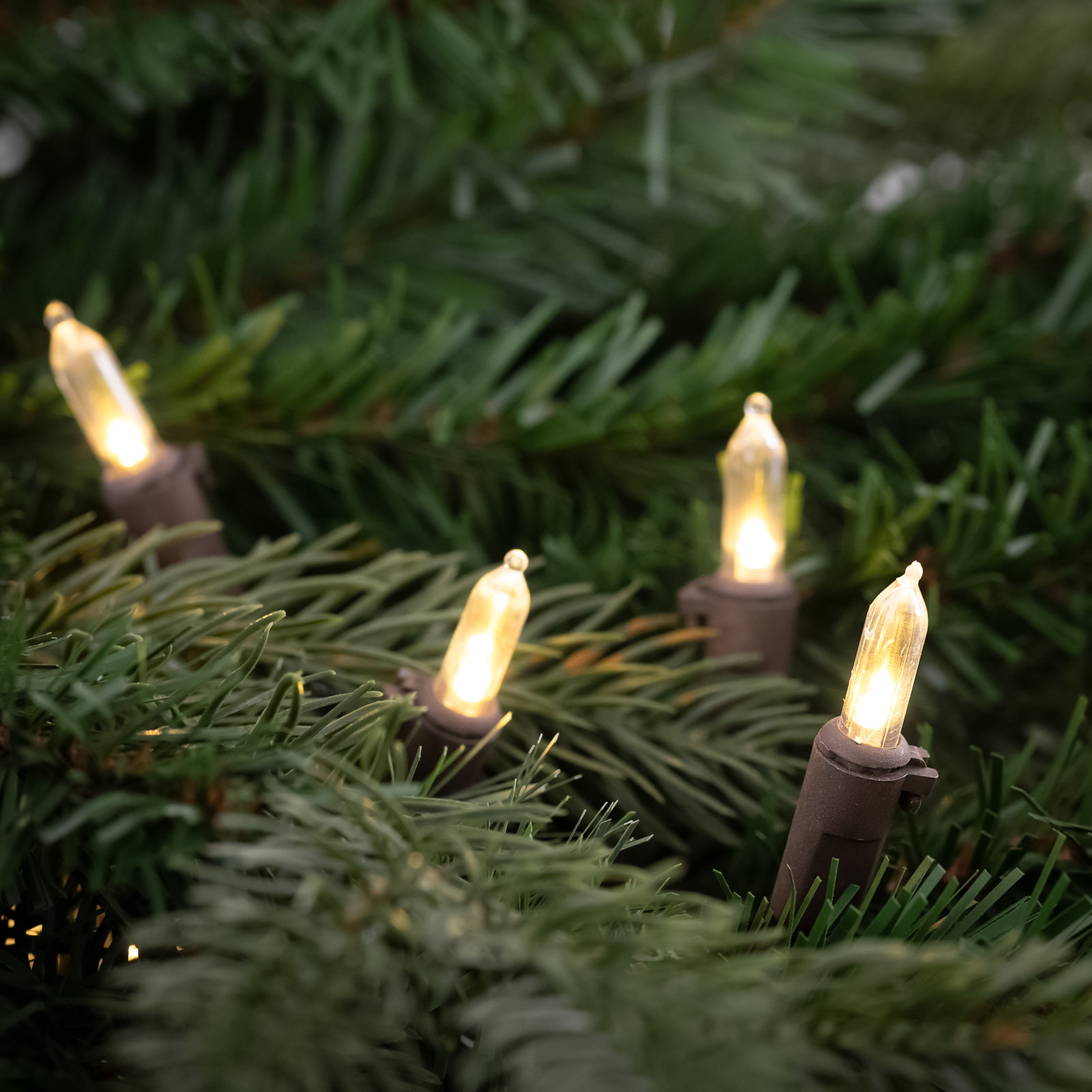 100-Light Warm LED Christmas String Lights, Warm White/Brown, 50
