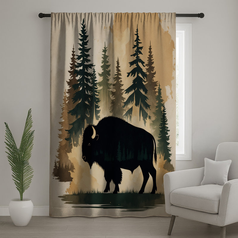Rideaux de fenêtre Bison In Forest Scene, 50 po x 92 po - 1 panneau, Transparent