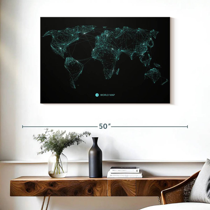 Aliaz Network Connection World Map, 26" H x 39" W