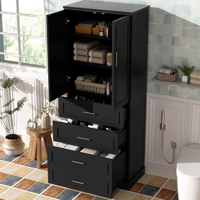 Armoire de rangement au sol pour salle de bain, Noir