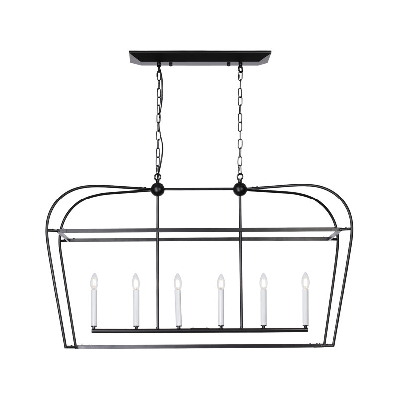 Jesli 6 - Light Farmhouse Large Linear Lantern Open Frame Chandelier, Satin Black