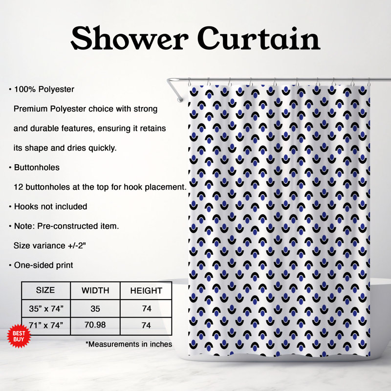 Rideau de douche standard 1 pièce Prestigieux bleu, H 74 po x l 71 po