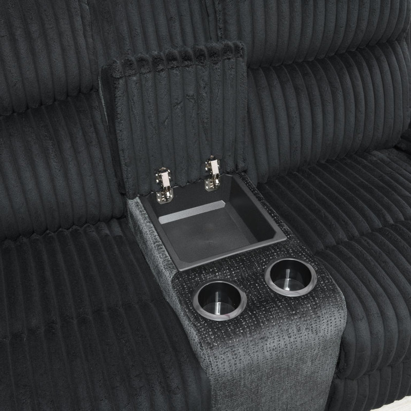 Canapé Motion - Causeuse Motion, 2 Pieces: Sofa, Loveseat, Black Faux Leather
