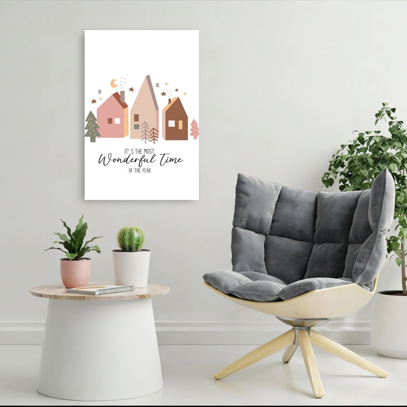 Wonderful Time Christmas Village Abstract Contemporary Christmas Tree Winter Architecture Wall Art Print by Mathieu - Wrapped Canvas Print