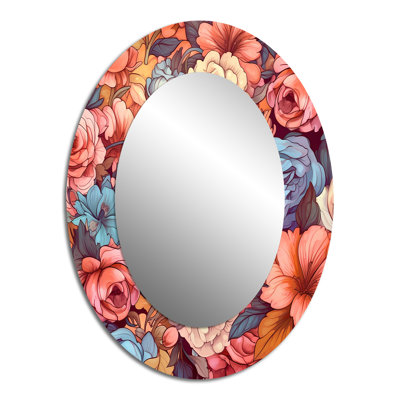 Blossoming Retro Pink And White Roses - Pink Oval Wall Mirror Decor