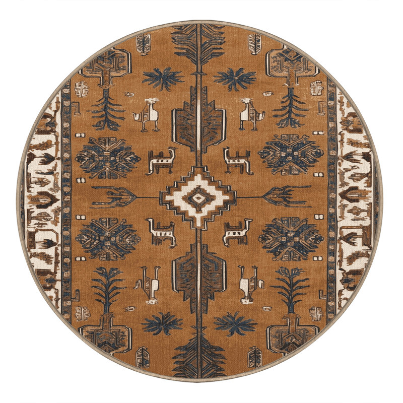 Tapis brun lavable à la machine, Rond 4 pi