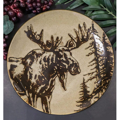 Millwood Pines Rustic Emperor Giant Stag Elk Moose Deer Abstract Art Brown Dinnerware Or Drinkware Ceramic Earthenware Kitchen And Dining (Pack Of 2 Salad Appetizer Or Dessert Plates 8.25"D)