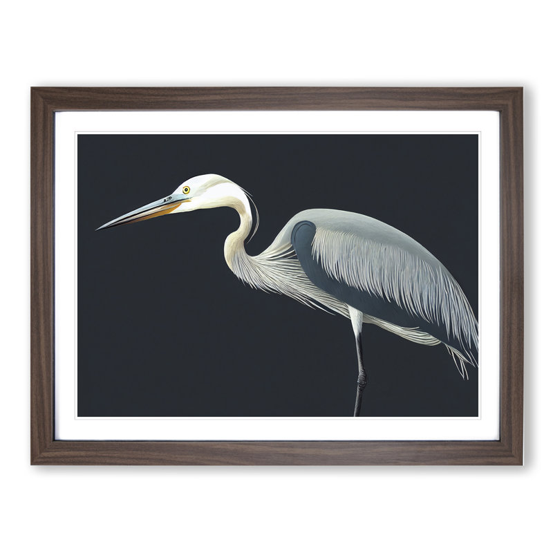Beaming Heron Bird - Framed Print, 34cm H x 46cm W x 2cm D, Walnut