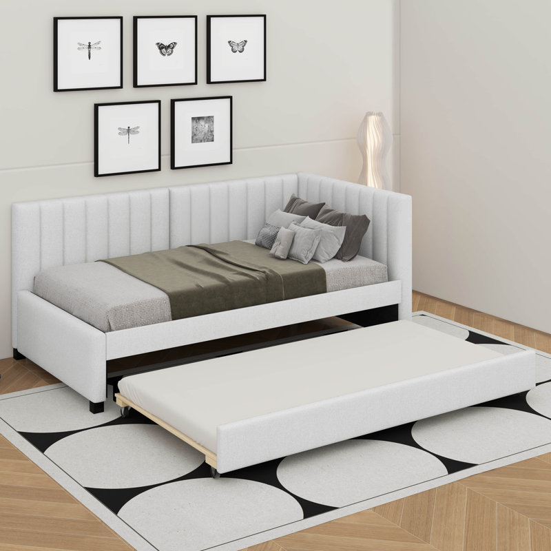Lit de jour simple rembourré avec couchette, Beige