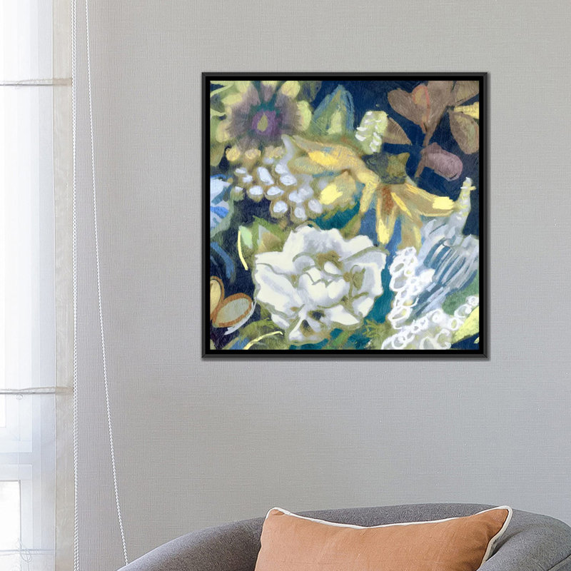 « bouquet i », impression sur toile, H 26 po x l 26 po x P 1,5 po, Toile avec cadre flottant noir, Pas de tapis