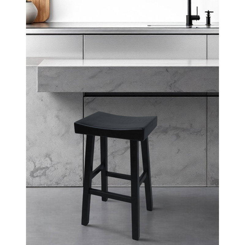 Élégant tabouret de bar noir de 30 po avec siège de selle ergonomique et finition antique, Noir antique