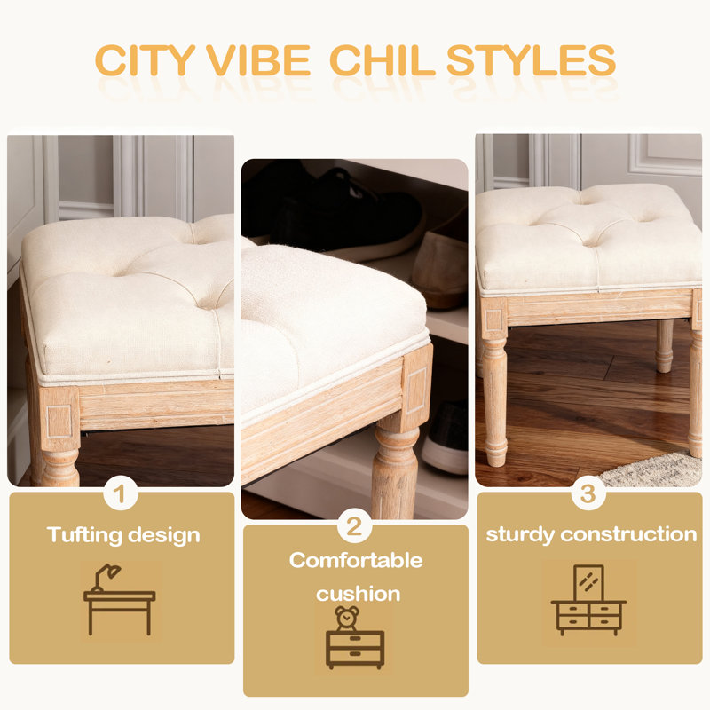 Petit banc rembourré, banc carré rembourré avec repose-pieds rustique, tabourets de coiffeuse pour chambre à coucher, 15,75 po x 15,75 po x 15,75 po