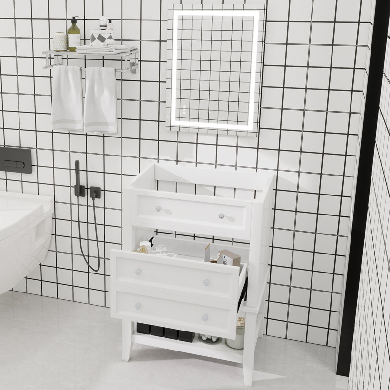 Meuble-lavabo 24 po avec lavabo, armoire de rangement avec tiroir et tablette ouverte, cadre en bois massif, Noir