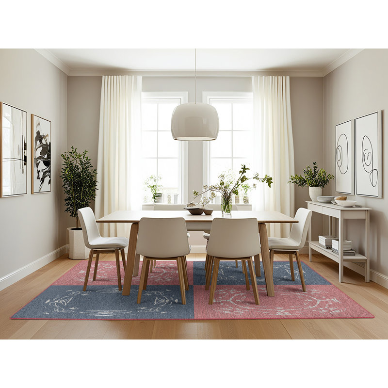 Tapis gris/zone rose à motifs, Rectangle 7 pi x 10 pi