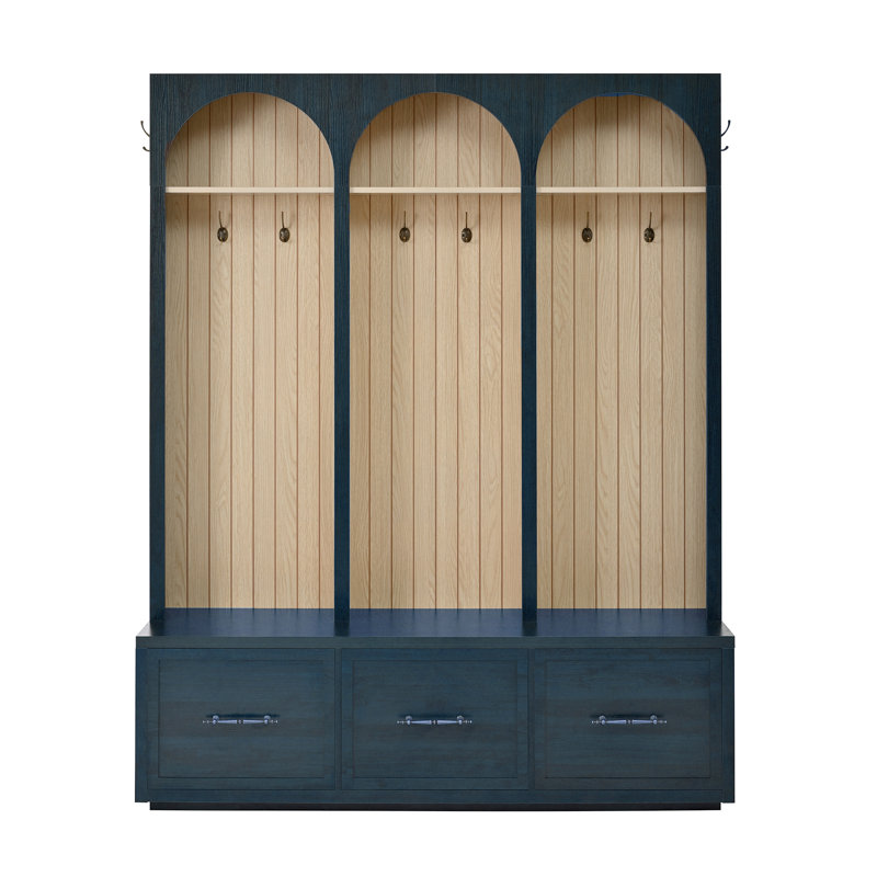 59'' Rustic Hall Tree With Bench, Navy