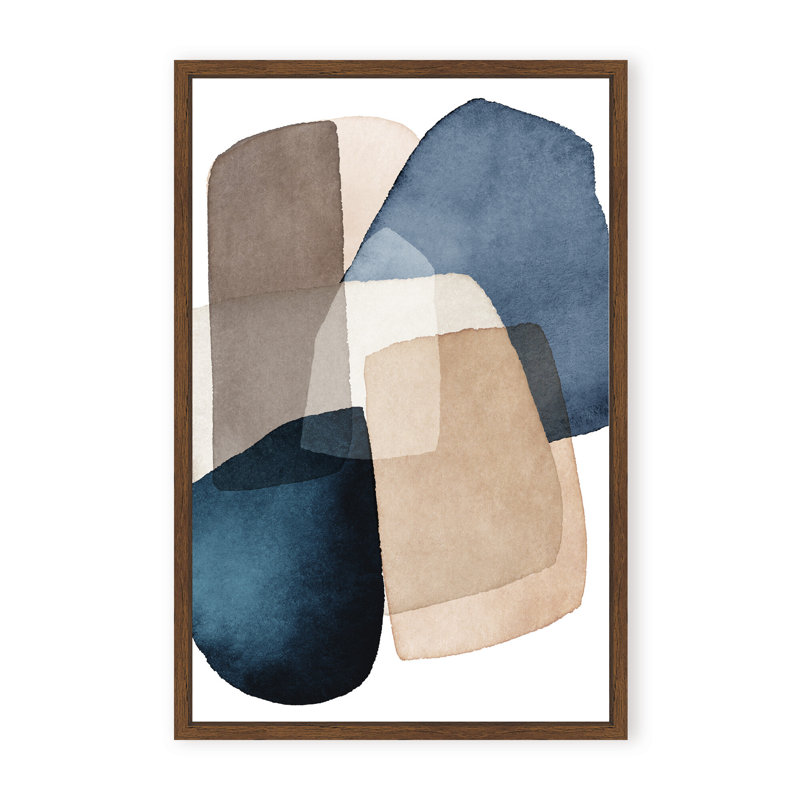 Abstract Blue Brown Blocks by  - Picture Frame Painting on Paper, 24" H x 16" W x 1.125" D, Black, Framed Print