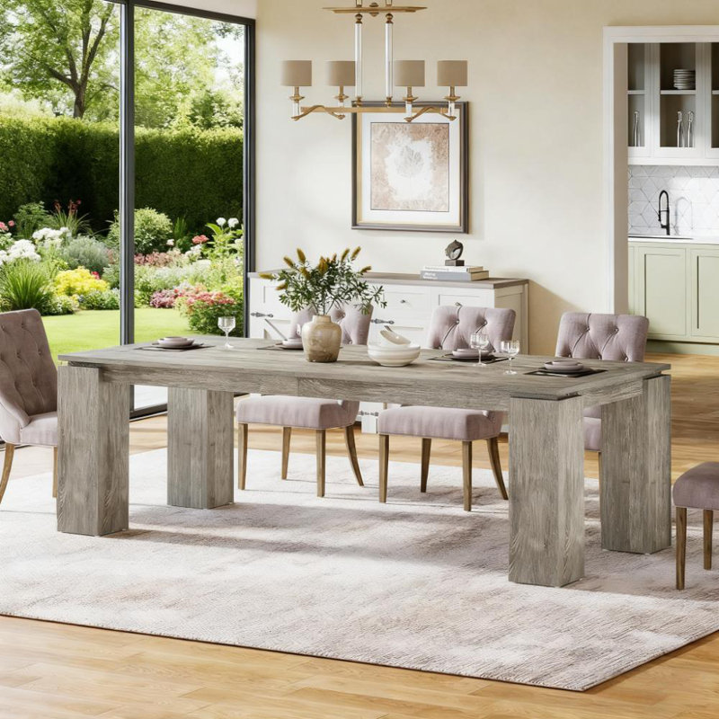 Gray Wood Grain Farmhouse Dining Table - Minimalist Design With Natural Texture For Dining Room Centerpiece