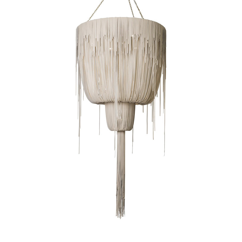 Leather Fringe Chandelier, 98" H x 48" W x 48" D, 7