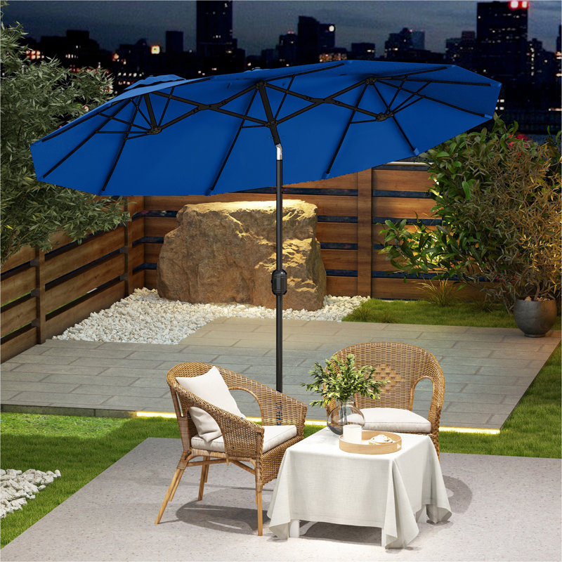 Parasol d'extérieur à double face 9,5 pi avec 3 bouches d'aération, inclinable et manivelle Outsunny