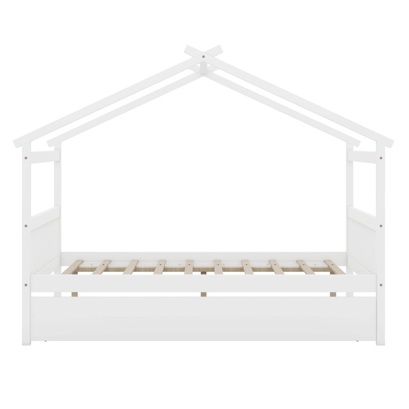Annais Wooden House Bed with Trundle, Full, White