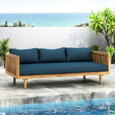 Lit de jour avec structure en bois - poids du colis de 92,88 lb x 71,5 po Profondeur 34,5 po, largeur 67,75 po, 32,25 po, 24,47 po, hauteur du produit, siège à lattes et coussin hydrofuge
