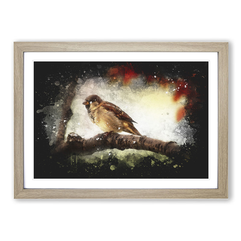 Sparrow Bird Vol.1 - Single Picture Frame Print on Wood, Oak Framed, 36cm H x 48cm W x 2cm D