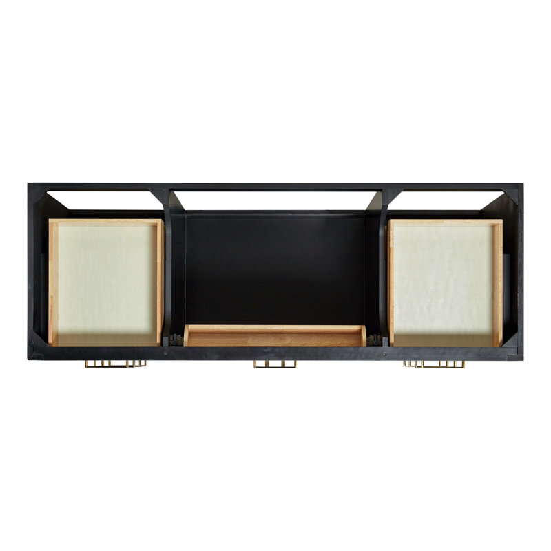 60" Single Sink Bathroom Vanity, Black, Satin Brass